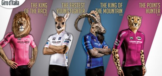 De Giro d'Italia 2017 leiderstruien van Santini (Giro100 collectie)
